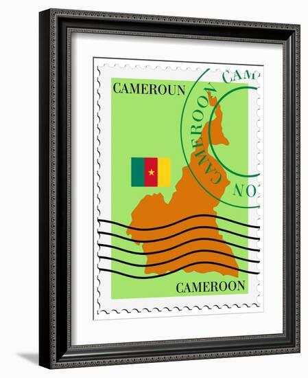 Stamp with Map and Flag of Cameroon-Perysty-Framed Art Print