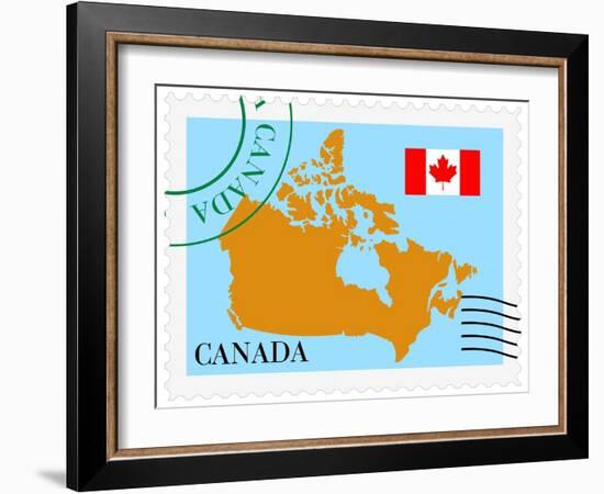 Stamp with Map and Flag of Canada-Perysty-Framed Art Print