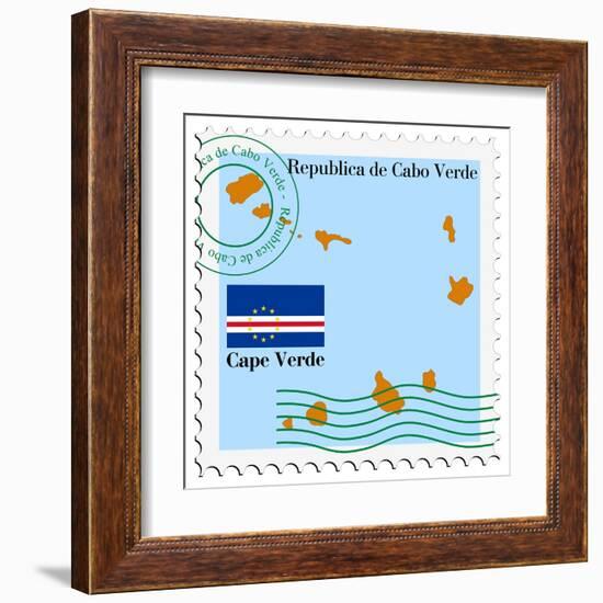 Stamp with Map and Flag of Cape Verde-Perysty-Framed Art Print