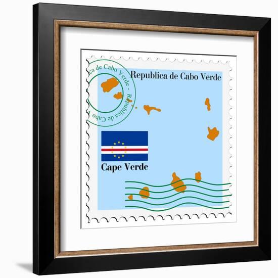 Stamp with Map and Flag of Cape Verde-Perysty-Framed Art Print