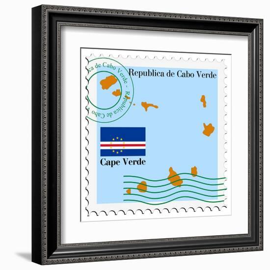 Stamp with Map and Flag of Cape Verde-Perysty-Framed Art Print