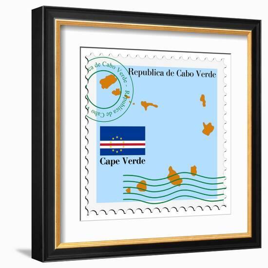 Stamp with Map and Flag of Cape Verde-Perysty-Framed Art Print