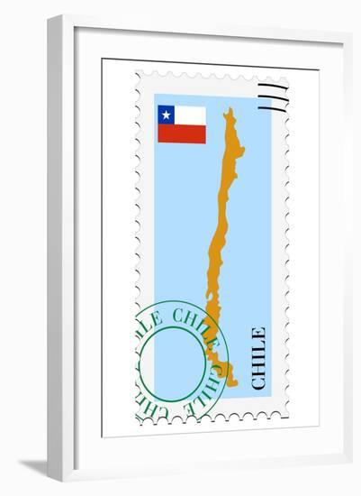 Stamp with Map and Flag of Chile-Perysty-Framed Art Print