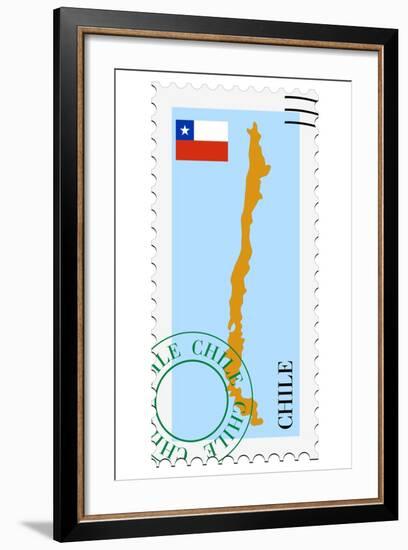 Stamp with Map and Flag of Chile-Perysty-Framed Art Print