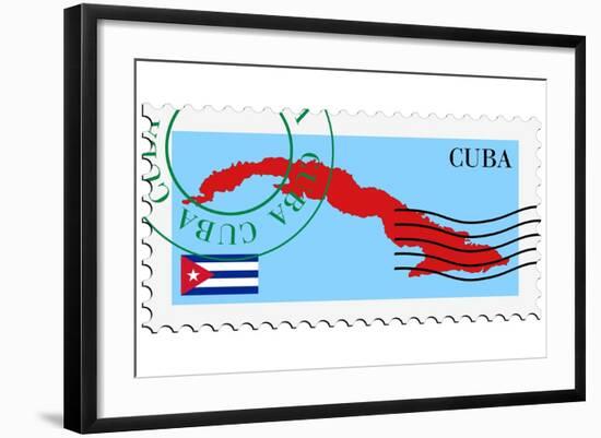 Stamp with Map and Flag of Cuba-Perysty-Framed Art Print