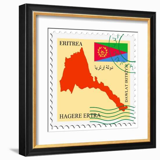 Stamp with Map and Flag of Eritrea-Perysty-Framed Art Print