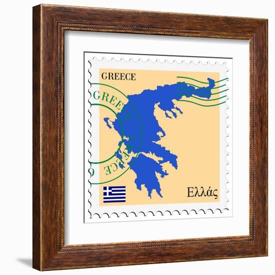 Stamp with Map and Flag of Greece-Perysty-Framed Art Print