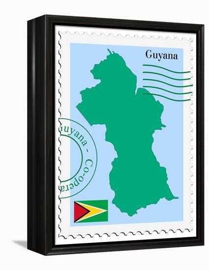 Stamp with Map and Flag of Guyana-Perysty-Framed Stretched Canvas