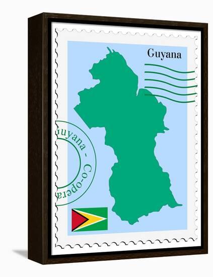 Stamp with Map and Flag of Guyana-Perysty-Framed Stretched Canvas