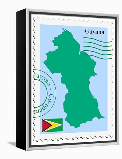 Stamp with Map and Flag of Guyana-Perysty-Framed Stretched Canvas