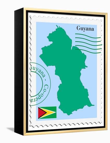 Stamp with Map and Flag of Guyana-Perysty-Framed Stretched Canvas