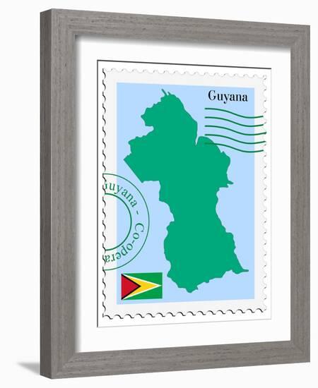 Stamp with Map and Flag of Guyana-Perysty-Framed Art Print