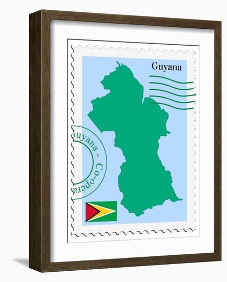 Stamp with Map and Flag of Guyana-Perysty-Framed Art Print