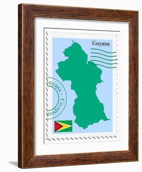 Stamp with Map and Flag of Guyana-Perysty-Framed Art Print