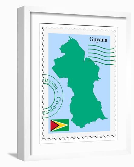 Stamp with Map and Flag of Guyana-Perysty-Framed Art Print