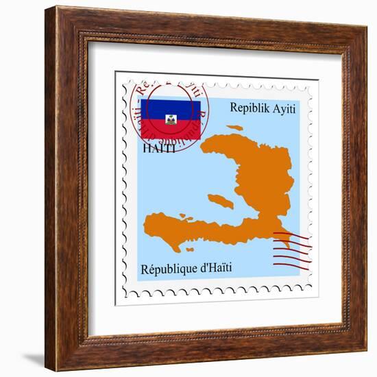 Stamp with Map and Flag of Haiti-Perysty-Framed Art Print