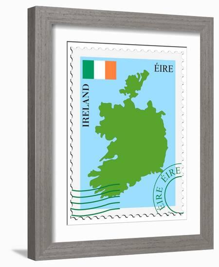 Stamp with Map and Flag of Ireland-Perysty-Framed Art Print