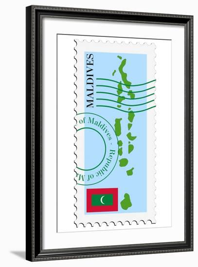 Stamp with Map and Flag of Maldives-Perysty-Framed Art Print