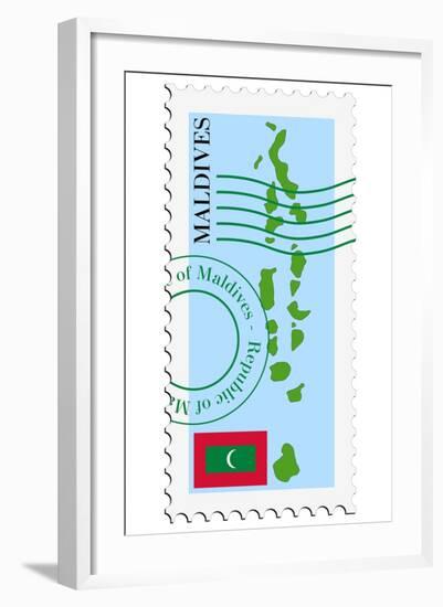 Stamp with Map and Flag of Maldives-Perysty-Framed Art Print