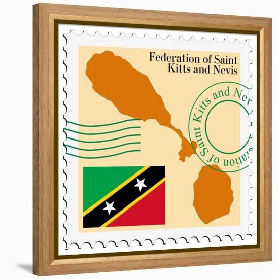 Stamp with Map and Flag of Saint Kitts and Nevis-Perysty-Framed Stretched Canvas