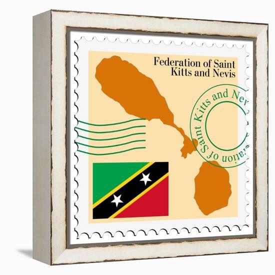 Stamp with Map and Flag of Saint Kitts and Nevis-Perysty-Framed Stretched Canvas