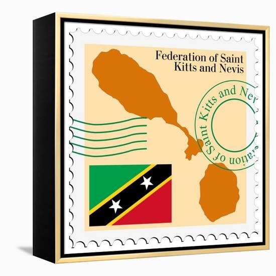 Stamp with Map and Flag of Saint Kitts and Nevis-Perysty-Framed Stretched Canvas