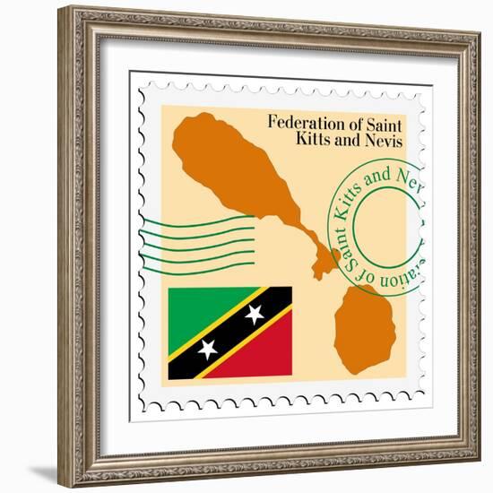 Stamp with Map and Flag of Saint Kitts and Nevis-Perysty-Framed Premium Giclee Print