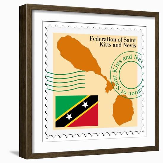 Stamp with Map and Flag of Saint Kitts and Nevis-Perysty-Framed Premium Giclee Print