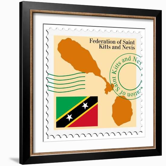 Stamp with Map and Flag of Saint Kitts and Nevis-Perysty-Framed Premium Giclee Print