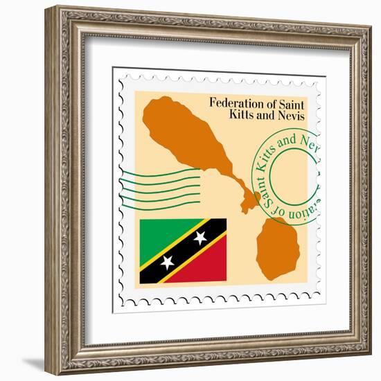 Stamp with Map and Flag of Saint Kitts and Nevis-Perysty-Framed Art Print