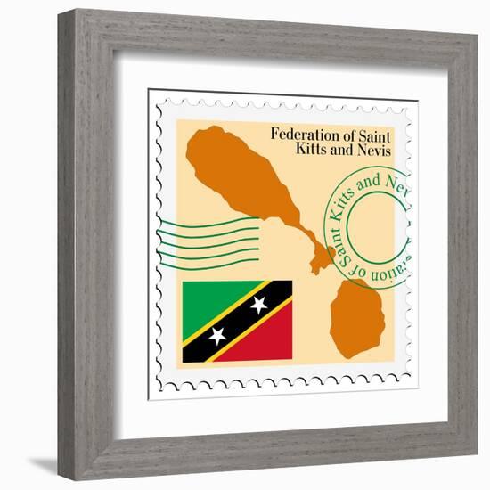 Stamp with Map and Flag of Saint Kitts and Nevis-Perysty-Framed Art Print