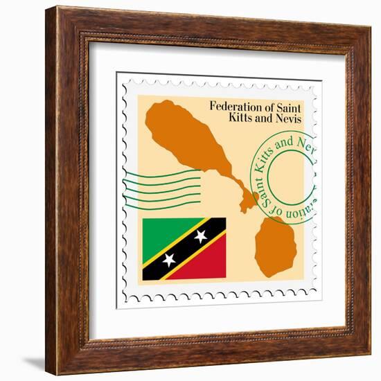 Stamp with Map and Flag of Saint Kitts and Nevis-Perysty-Framed Art Print