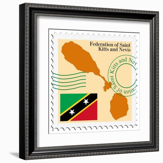 Stamp with Map and Flag of Saint Kitts and Nevis-Perysty-Framed Art Print