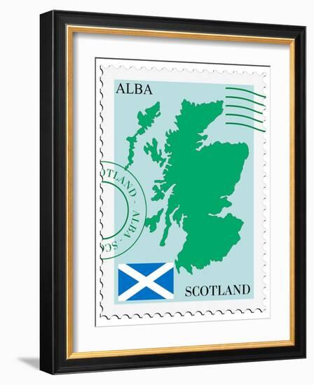 Stamp with Map and Flag of Scotland-Perysty-Framed Art Print