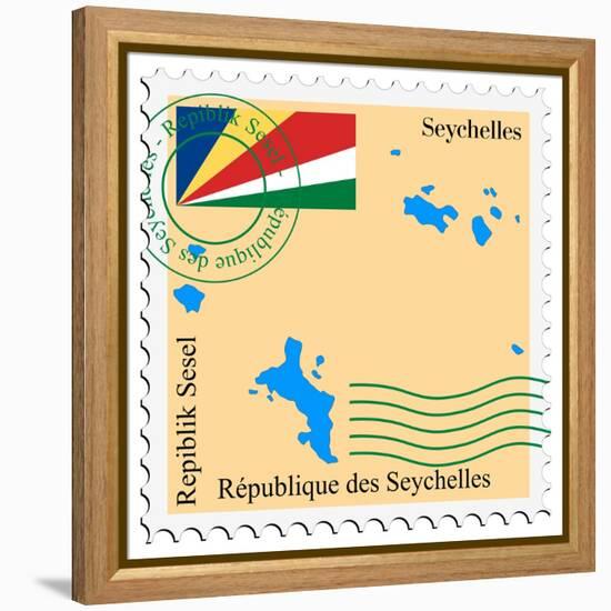 Stamp with Map and Flag of Seychelles-Perysty-Framed Stretched Canvas