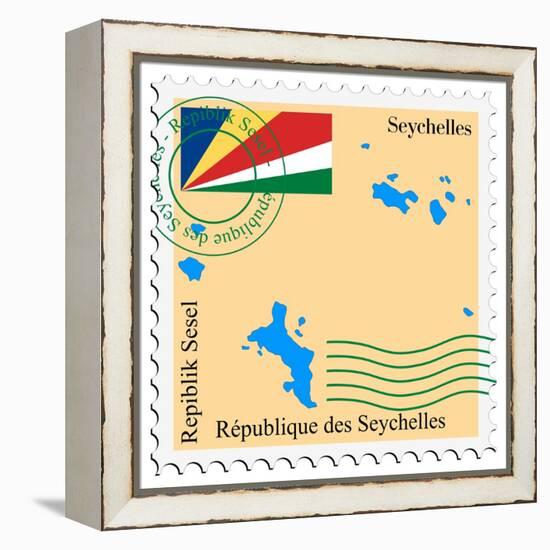 Stamp with Map and Flag of Seychelles-Perysty-Framed Stretched Canvas