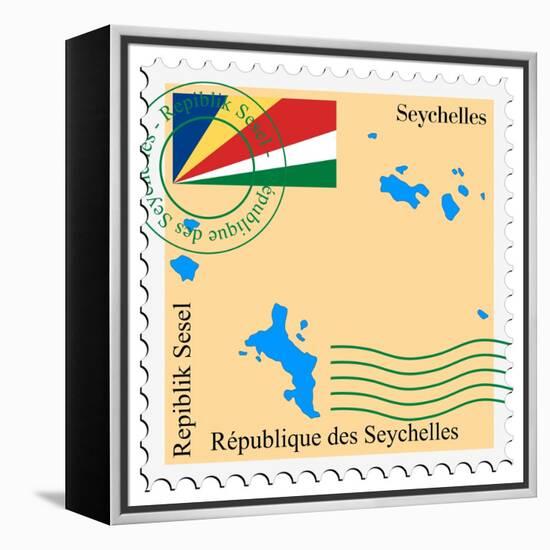 Stamp with Map and Flag of Seychelles-Perysty-Framed Stretched Canvas