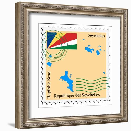 Stamp with Map and Flag of Seychelles-Perysty-Framed Art Print