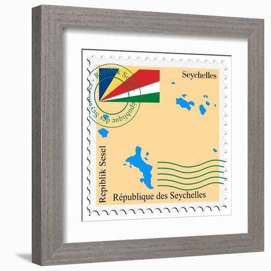 Stamp with Map and Flag of Seychelles-Perysty-Framed Art Print