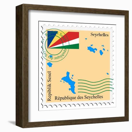Stamp with Map and Flag of Seychelles-Perysty-Framed Art Print