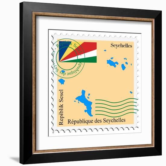 Stamp with Map and Flag of Seychelles-Perysty-Framed Art Print