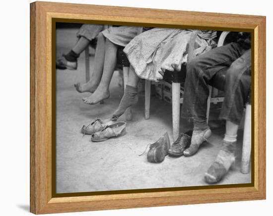 Stamping their Feet, Children from the Avondale Camp Wait to Be Fitted with Free Shoes-Ed Clark-Framed Premier Image Canvas