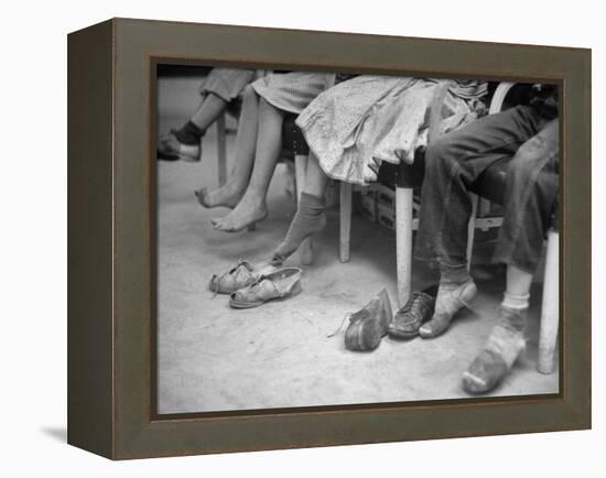 Stamping their Feet, Children from the Avondale Camp Wait to Be Fitted with Free Shoes-Ed Clark-Framed Premier Image Canvas