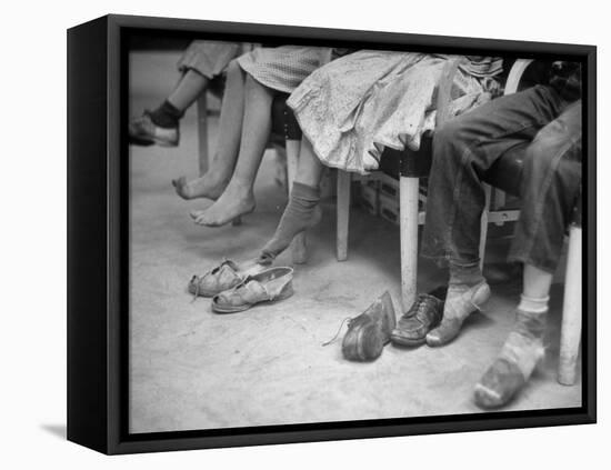 Stamping their Feet, Children from the Avondale Camp Wait to Be Fitted with Free Shoes-Ed Clark-Framed Premier Image Canvas