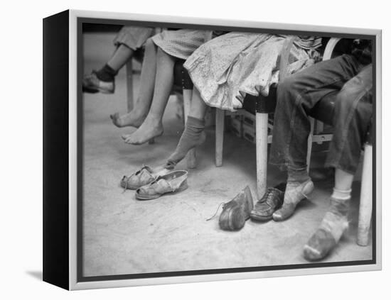 Stamping their Feet, Children from the Avondale Camp Wait to Be Fitted with Free Shoes-Ed Clark-Framed Premier Image Canvas