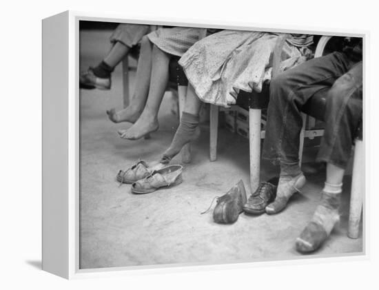 Stamping their Feet, Children from the Avondale Camp Wait to Be Fitted with Free Shoes-Ed Clark-Framed Premier Image Canvas