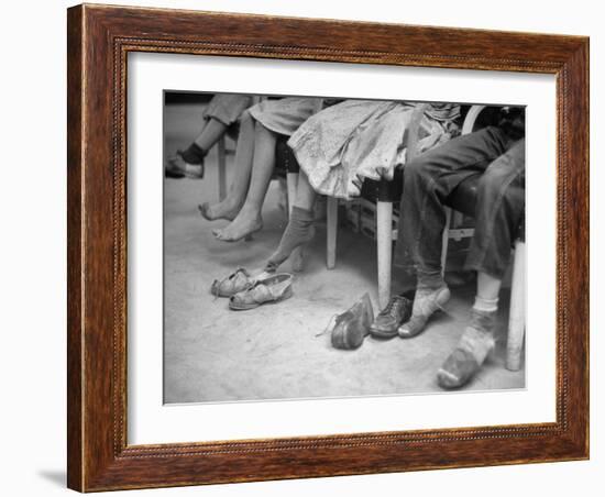 Stamping their Feet, Children from the Avondale Camp Wait to Be Fitted with Free Shoes-Ed Clark-Framed Photographic Print