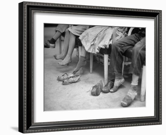 Stamping their Feet, Children from the Avondale Camp Wait to Be Fitted with Free Shoes-Ed Clark-Framed Photographic Print