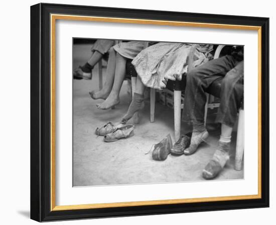 Stamping their Feet, Children from the Avondale Camp Wait to Be Fitted with Free Shoes-Ed Clark-Framed Photographic Print