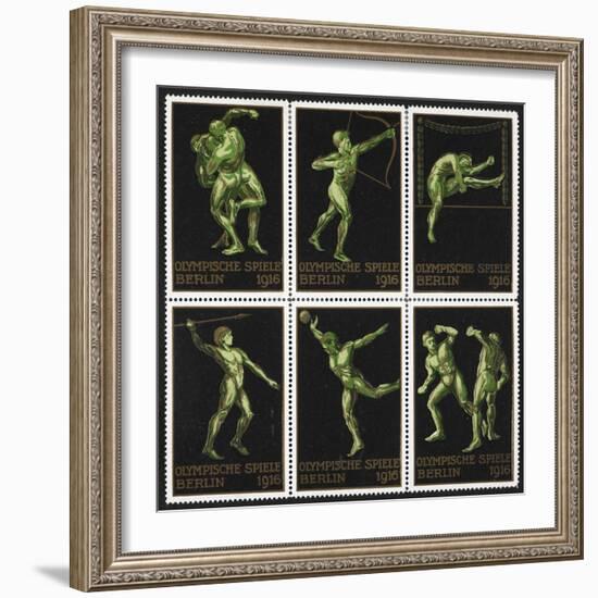 Stamps Marking Germany 1916 Berlin Olympic Games, With Various Events Represented-null-Framed Giclee Print